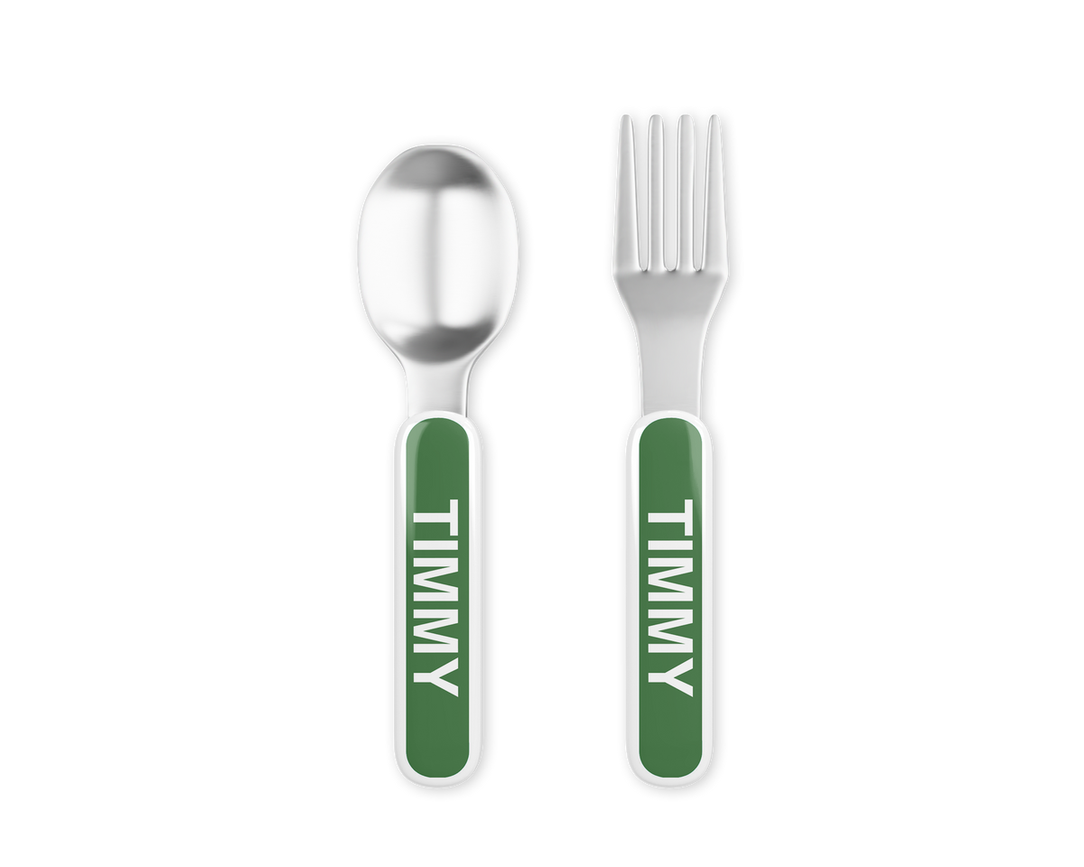 Personalized Kids Silverware Set - Spoon and Fork - Six Color Options